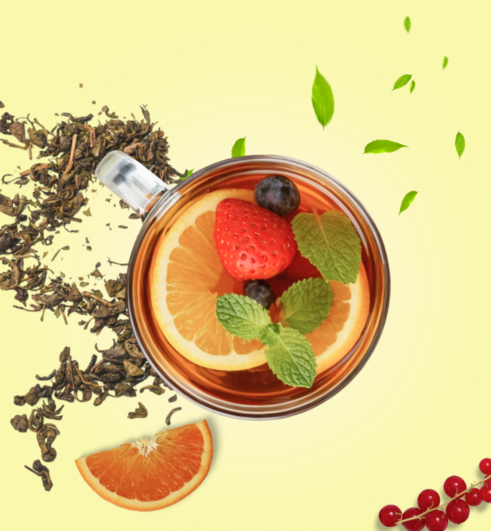 Tea Cup with Fruits and Leaves